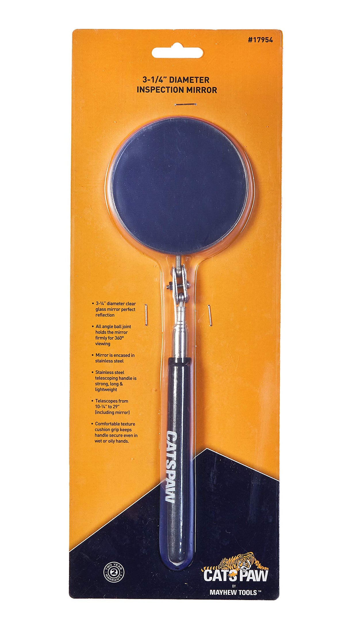 Mayhew Tools 17954 3-1/4 Inches Glass Inspection Mirror Stainless Steel Telescoping Handle