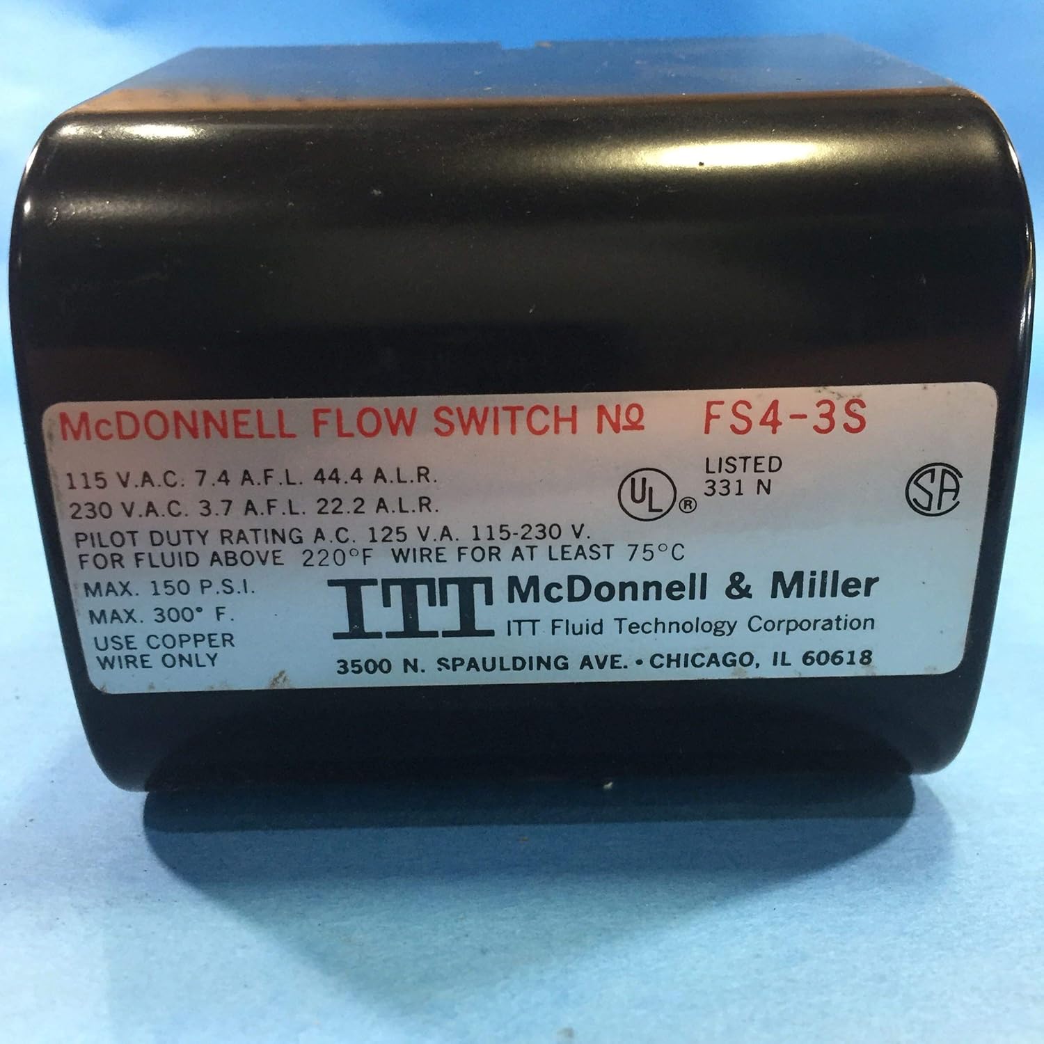 MCDONNELL & MILLER FS4-3S General Purpose Flow Switch