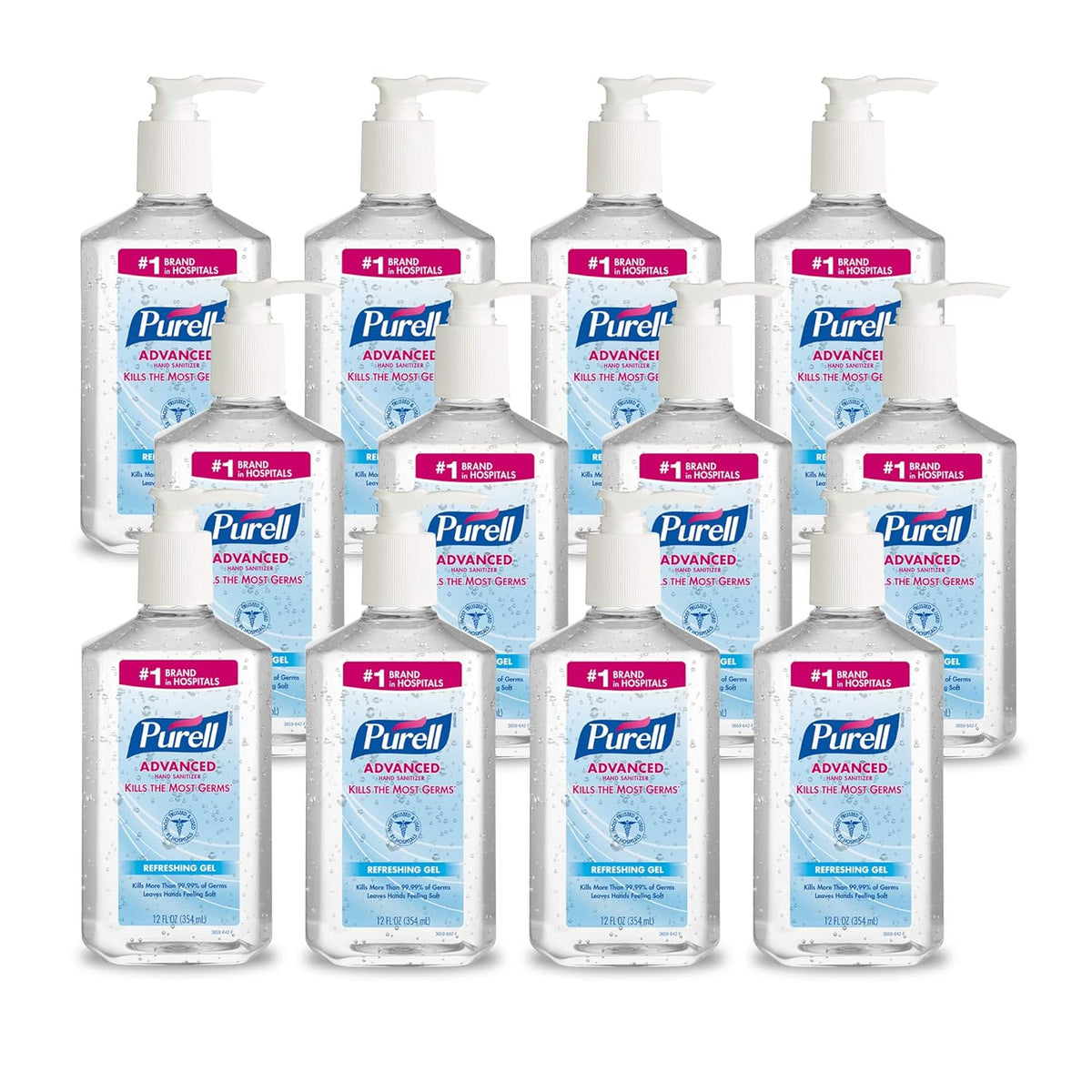 Purell 3659-12 Advanced Hand Sanitizer Gel Pump Bottle 12 Fl Oz Pack of 12