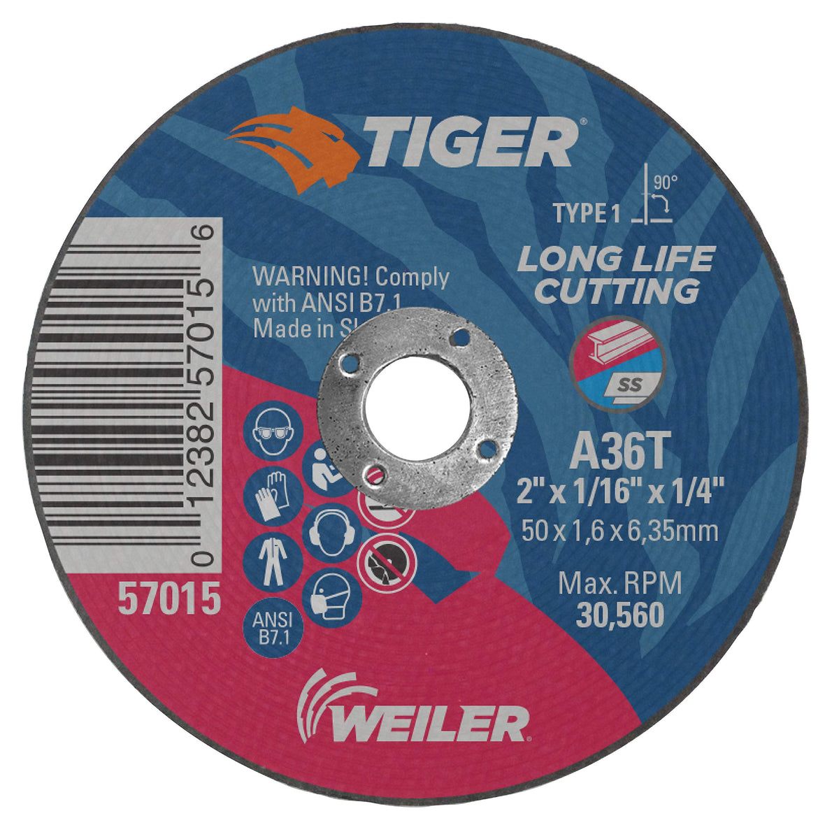 Weiler 57015 Cutting Wheel 2-Inch Tiger AO Steel Metal Long Life Pack of 100