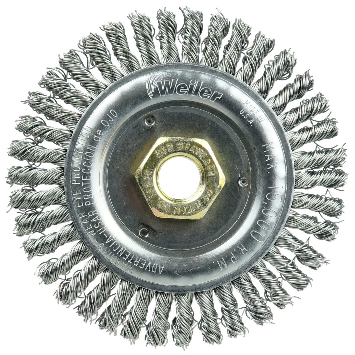 Weiler 13238 Roughneck Jr. 4-1/2 Stringer Bead Wire Wheel 020 Stainless Steel Fill 5/8-11 UNC Nut