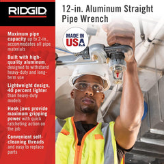 Ridgid 47057 Aluminum Straight Pipe Wrench 12 Inch