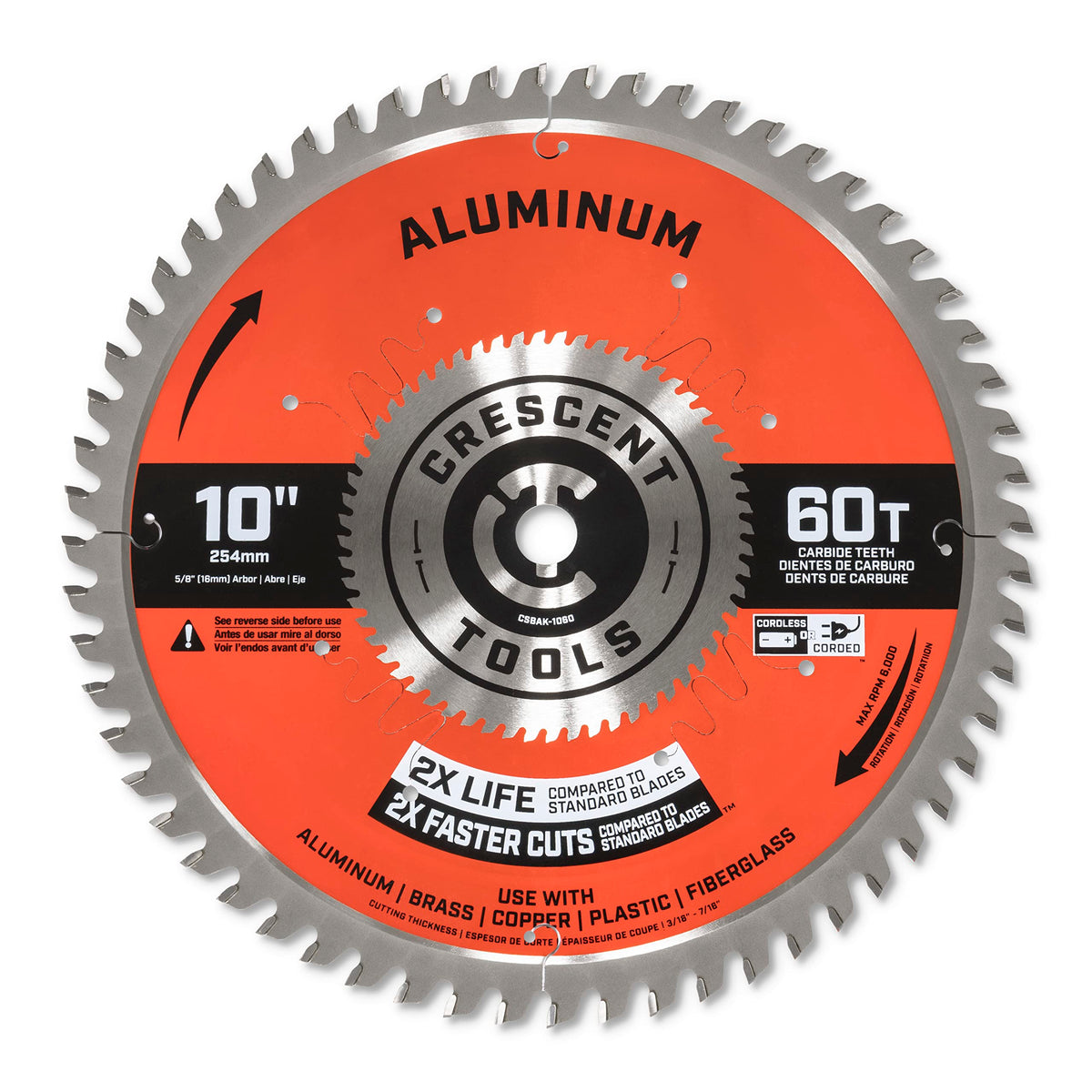 Crescent CSBAK-1060 Aluminum Circular Saw Blade 10 inch X 60 Tooth Thick Aluminum