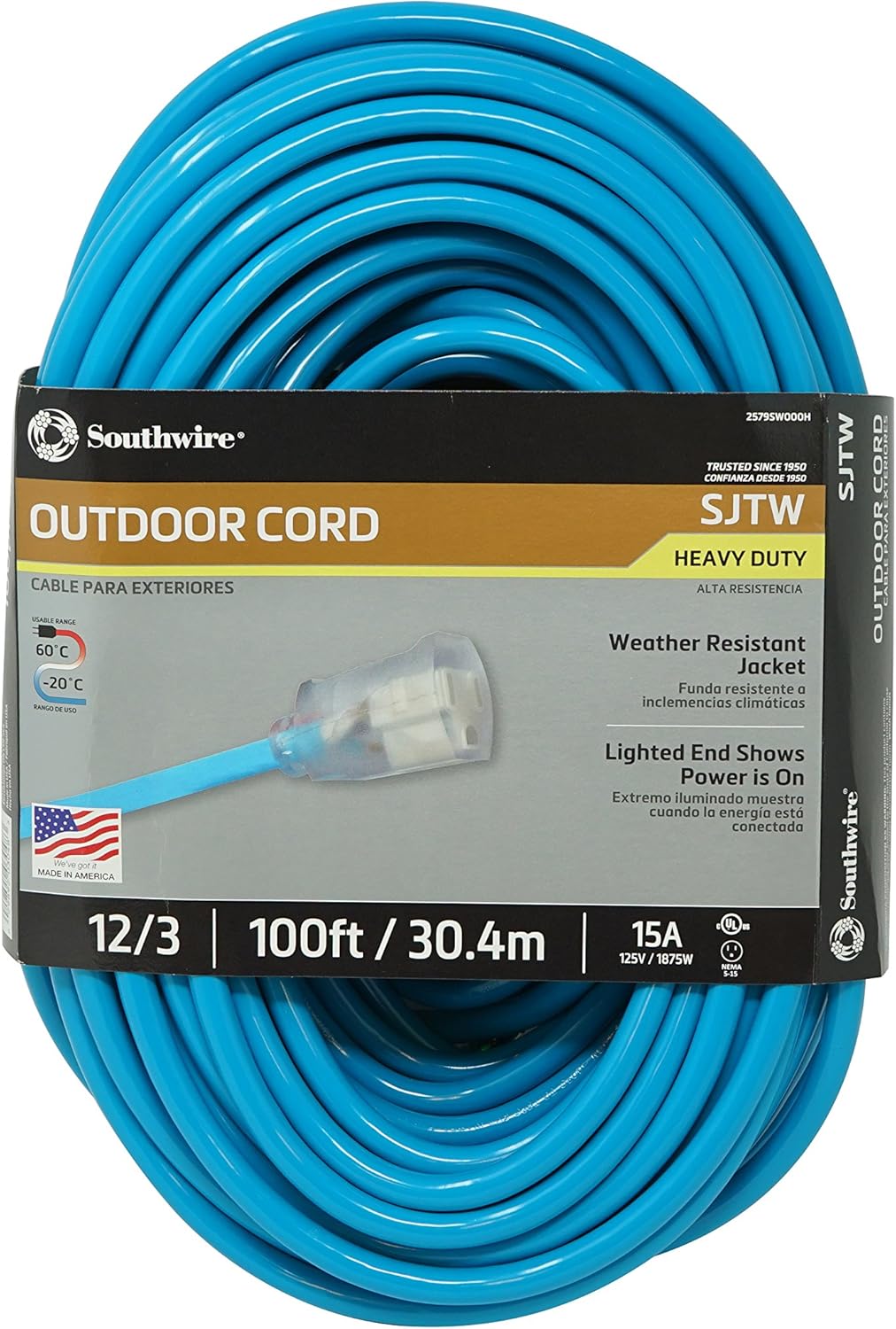 Southwire 2579SW000H Ext Cord, 100-Foot, Blue