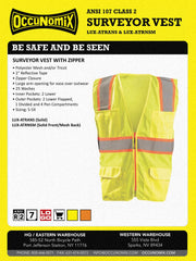 OccuNomix LUX-ATRNSM-YM High Visibility Classic Mesh Two-Tone Zipper Surveyor Safety Vest Class 2 100% ANSI Polyester Tricot Front and Mesh Back