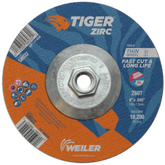 Weiler 58032 6 Inch Cutting Wheel, Tiger Zirc Steel/Metal Fast Cut & Long Life High Performance Cutting, 0.045 Z60T Type 27 5/8-11 Hub, Pack of 10