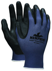 MCR Safety 9673SFL Seamless Nylon Knitted Gloves with Sandy Finish Palm and Finger, Large, Blue/Black