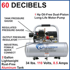 California Air Tools 2010A Ultra Quiet and Oil-Free 1.0 HP 2.0-Gallon Aluminum Tank Air Compressor