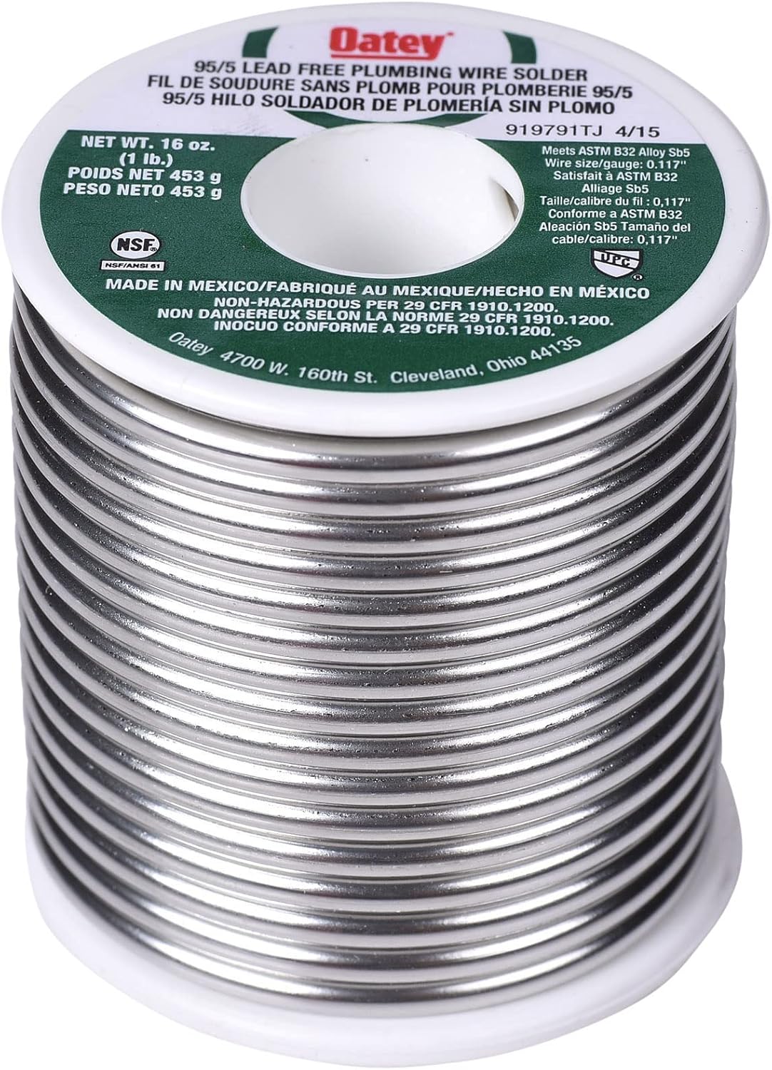 Oatey 22017 95/5 Solder, 0.117-Inch ga. - Bulk 1 lb.