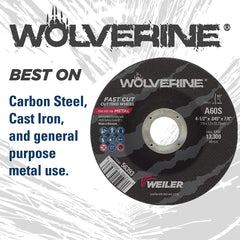 Weiler 56475 Wolverine 4-1/2 Inch Cutting Wheel 3/32 Thickness 7/8 Arbor A24T Grit