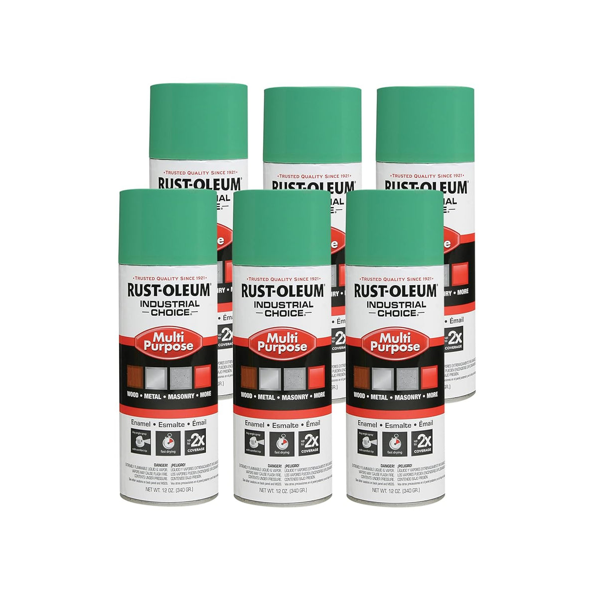 Rust-Oleum 1633830 Industrial Choice 1600 System Multi-Purpose Spray Paint 12 oz Safety Green 6 Pack