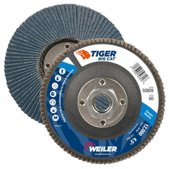 Weiler 50809 Big Cat High Density Abrasive Flap Disc, Type 27, Threaded Hole, Phenolic Backing, Zirconia Alumina, 4-1/2 Dia., 60 Grit