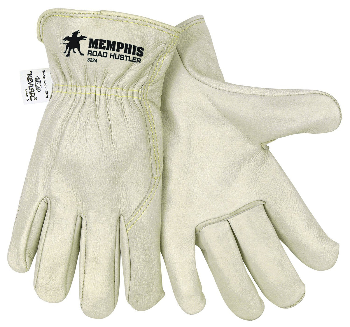 MCR Safety 3224M Road Hustler Premium Grade Unlined Grain Cow Leather Driver Gloves Sewn with Kevlar Cream Medium