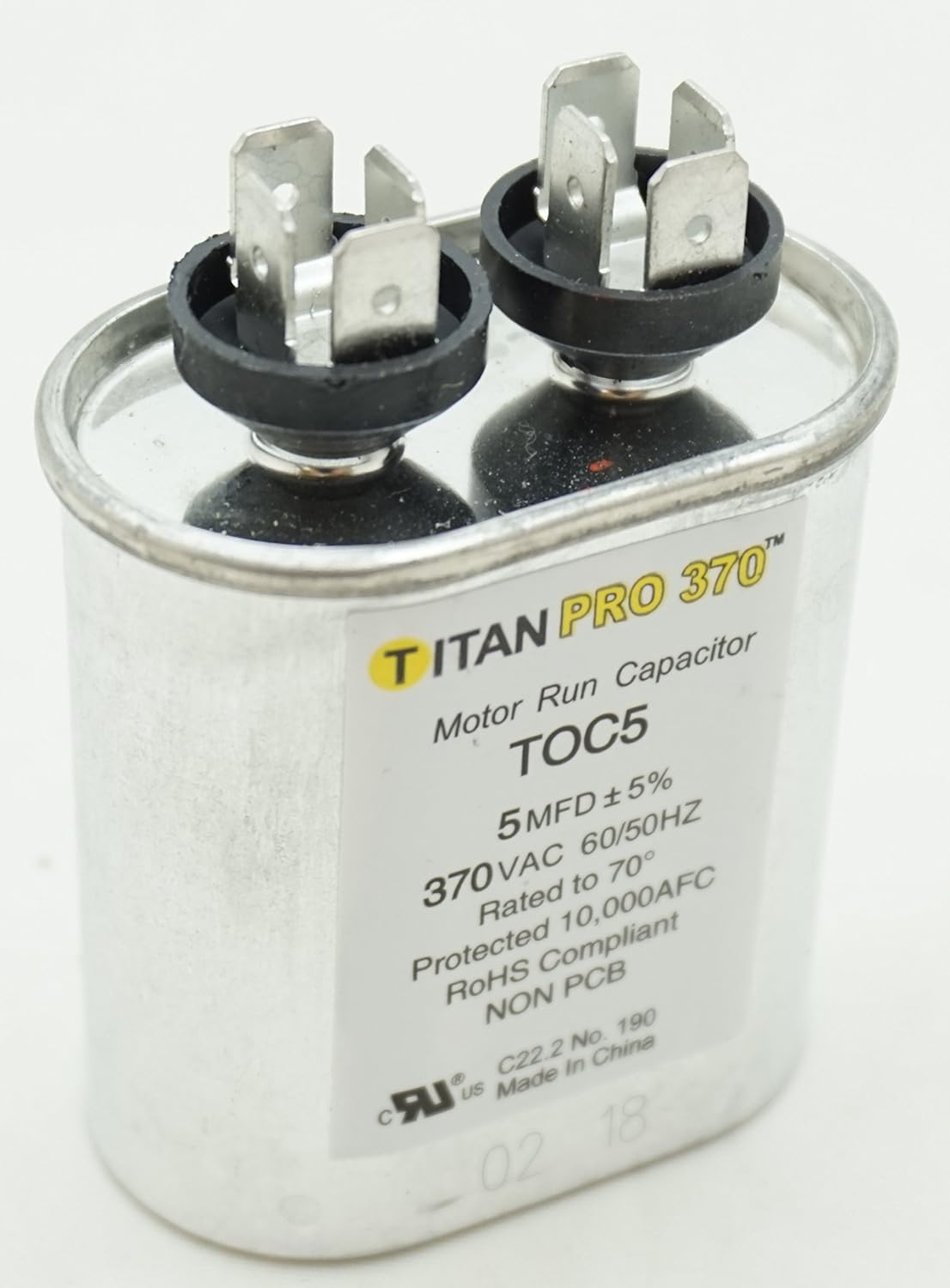 Packard TOC5 Motor Run Capacitor 5 MFD 370V Oval