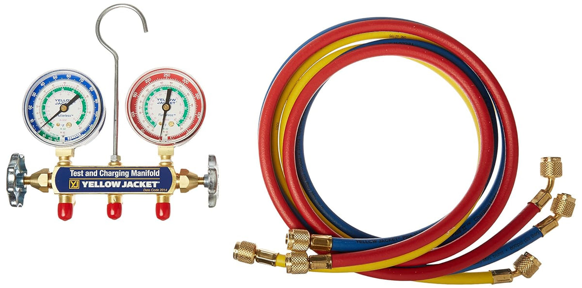 Yellow Jacket 41215 Series 41 Manifolds with 2-1/2 Gauges 60 psi R-12/22/502 Red/Yellow/Blue