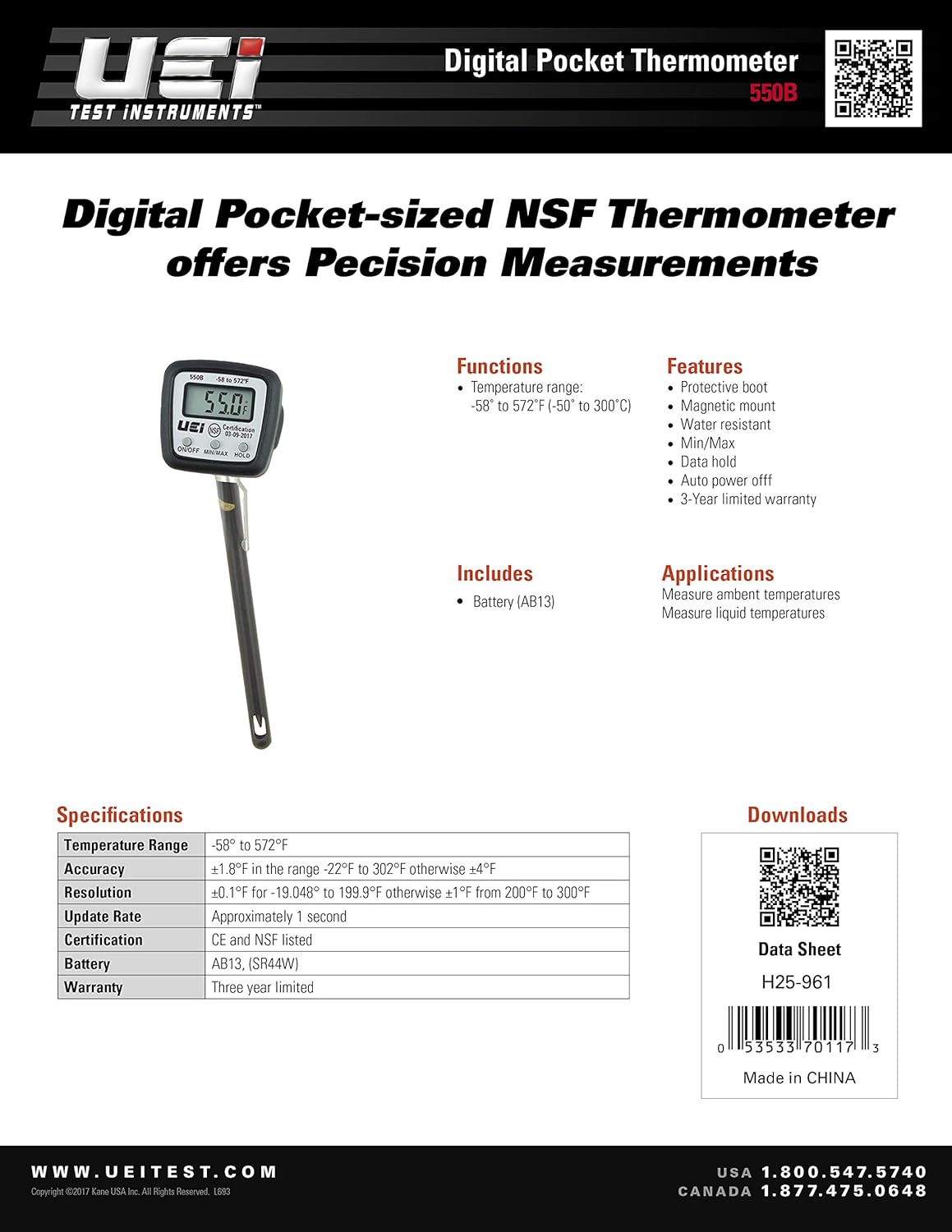 UEi Test Instruments 550B Digital Pocket Thermometer