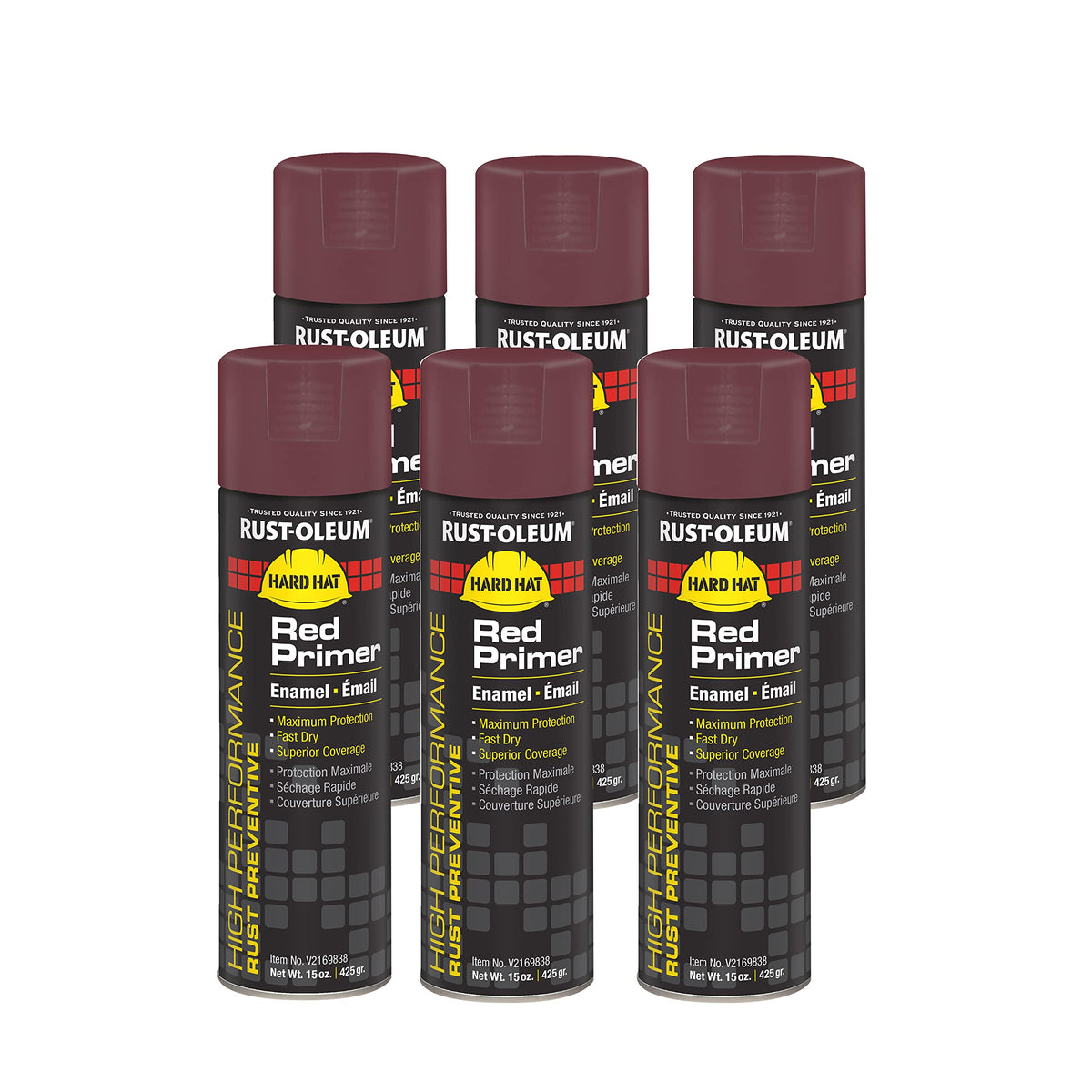 Rust-Oleum V2169838 High Performance V2100 System Rust Preventive Enamel Spray Primer, 20 fl. oz. container, 15 oz. fill, Red Primer, 6-Pack