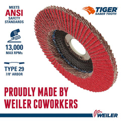 Weiler 50102 Saber Tooth Flap Disc 4-1/2 Inch 60 Grit Ceramic Phenolic Angled