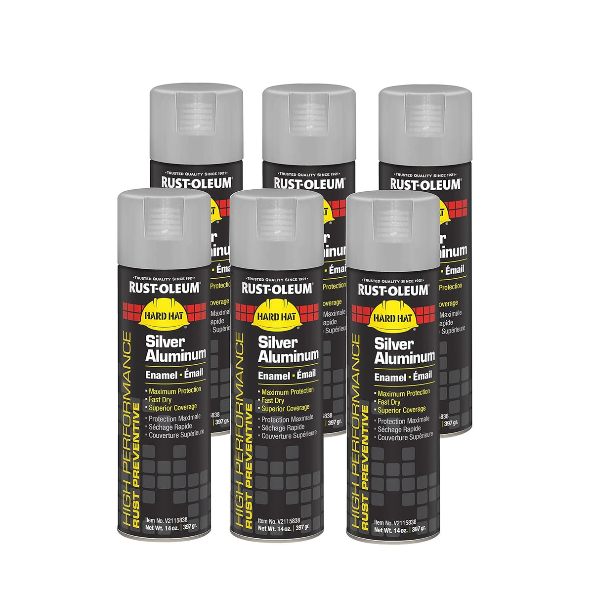 Rust-Oleum V2115838 High Performance V2100 System Aluminum Rust Preventive Enamel Spray Paint 14-Ounce Silver 6-Pack