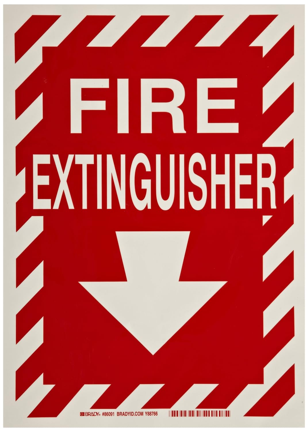 Brady 86091 Fire Sign 14 Height 10 Width B-302 High Performance Polyester White On Red Fire Extinguisher With Picto