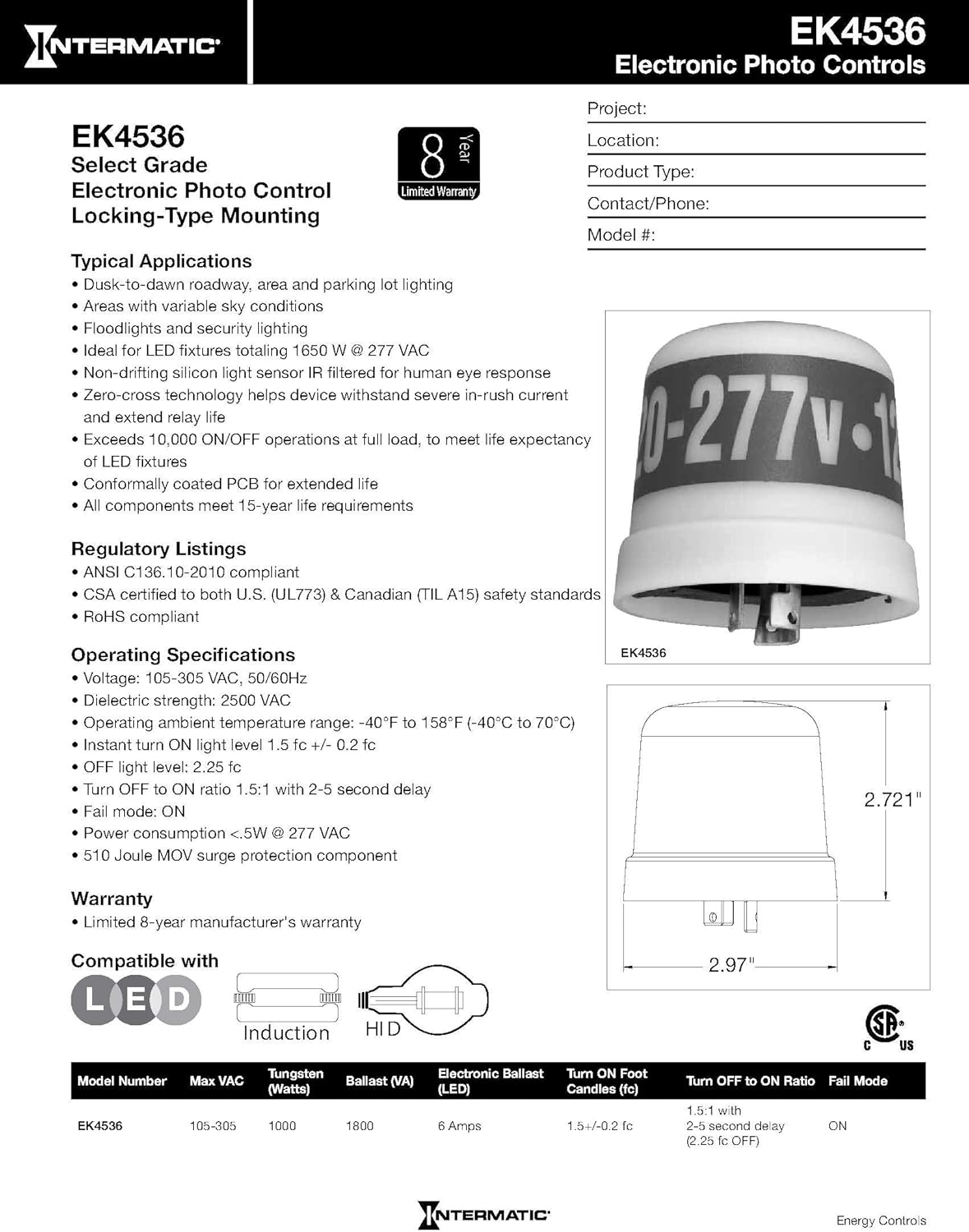 Intermatic EK4536 Electronic Photocontrols Locking Type