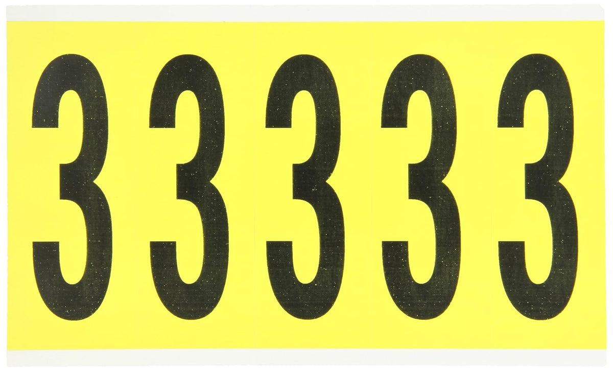 Brady 3460-3 5 Height 1-3/4 Width B-498 Repositionable Coated Vinyl Cloth Black On Yellow 34 Series Indoor Number Label Legend 3