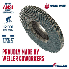 Weiler 51162 Tiger Paw XHD Super High Density Abrasive Flap Disc 60 Grit 4-1/2 Inch 12000 RPM