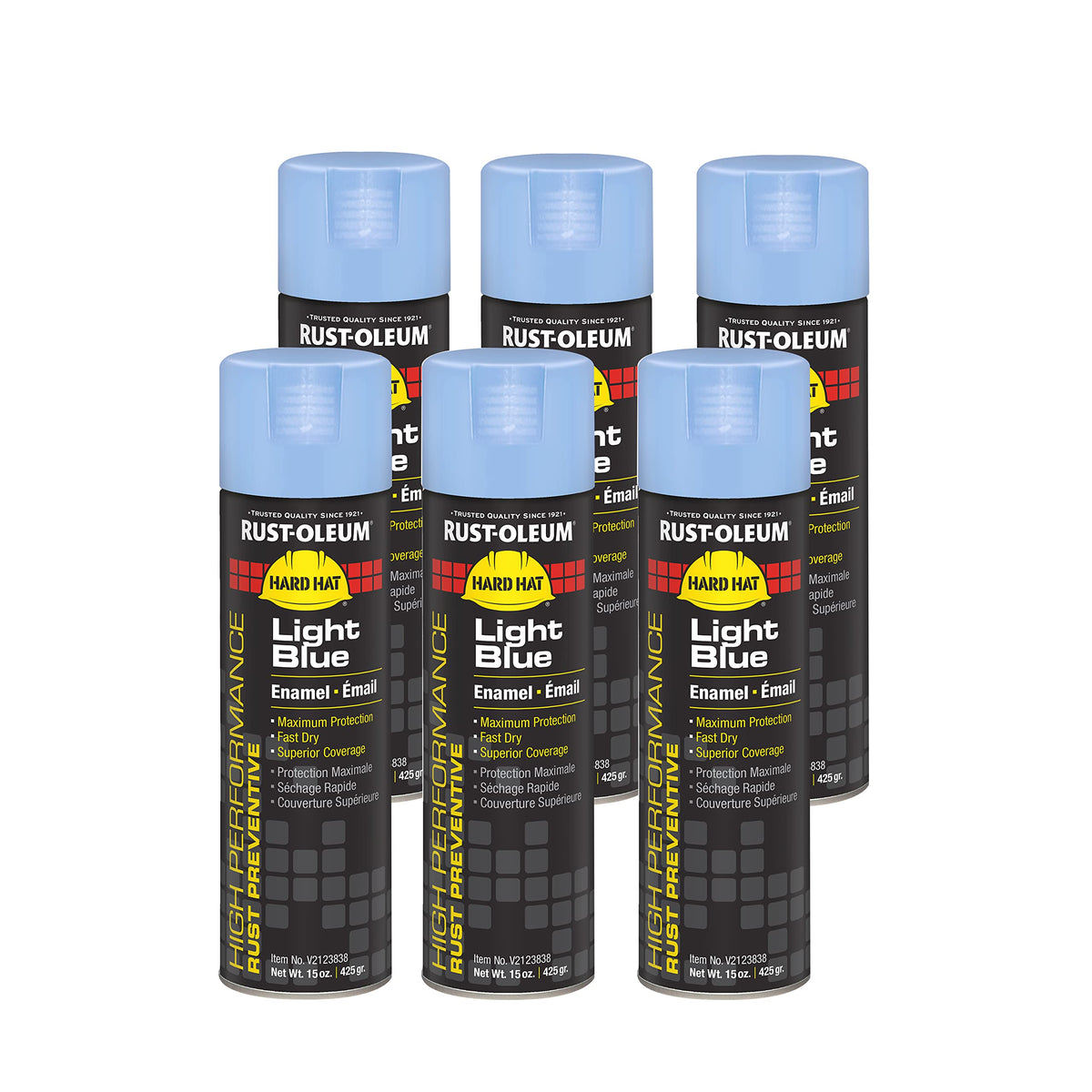 Rust-Oleum V2123838 High Performance V2100 System Enamel Aerosol, 15 oz Can, Light Blue, 6-Pack