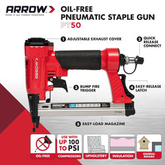 Arrow Fastener PT50 Pneumatic Staple Gun Heavy-Duty Stapler for Wood Upholstery Carpet Wire Fencing