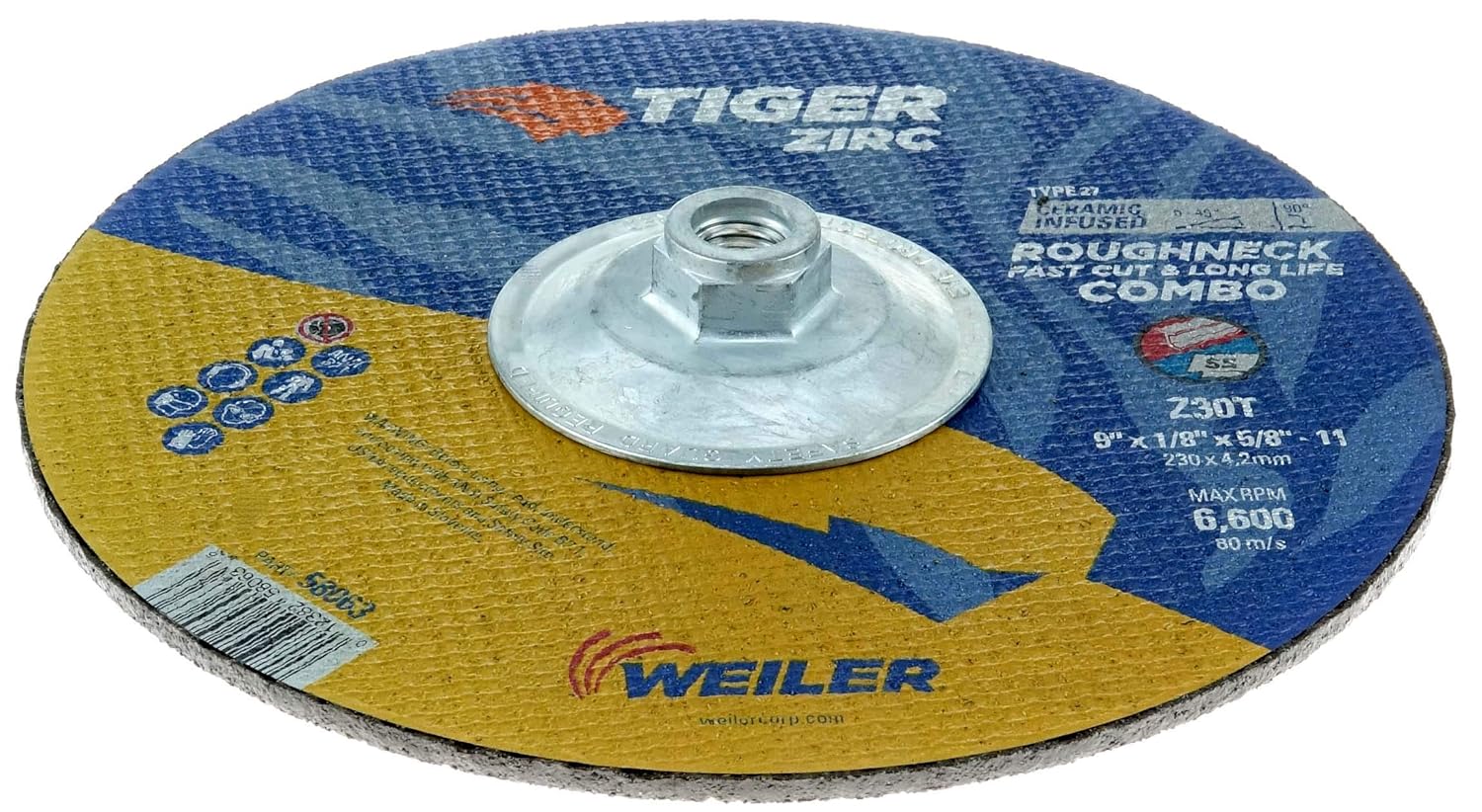 Weiler 58063 9 Tiger Zirc Type 27 Roughneck Pipeline Combo Wheel, Z30T, 5/8-11 Nut (Pack of 10)