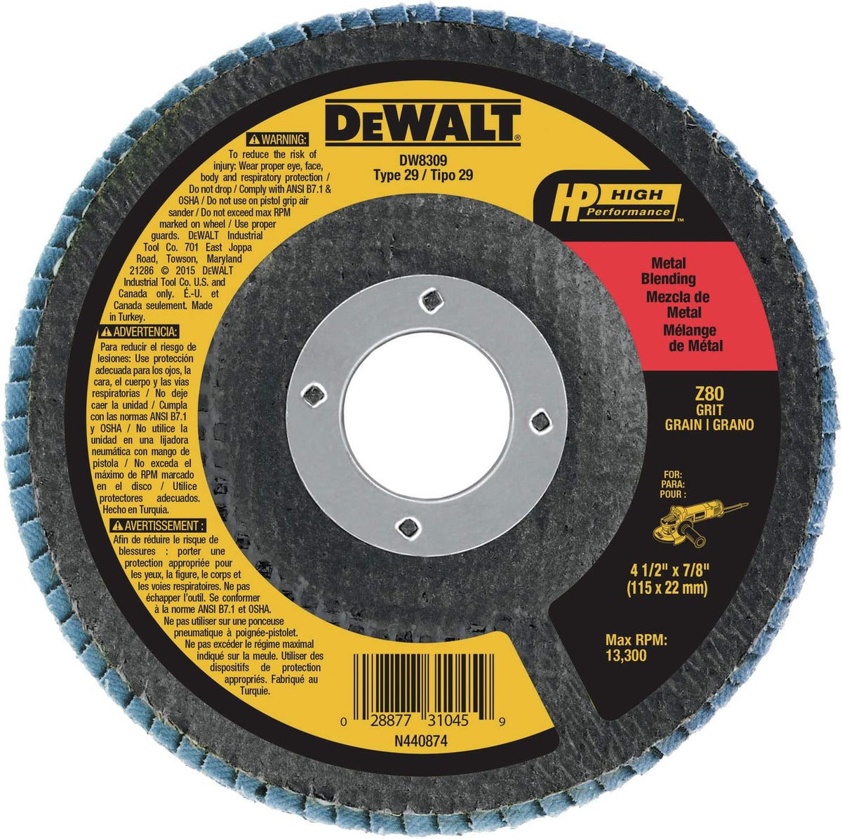 DeWalt DW8309 Flap Disc Zirconia 4-1/2-Inch x 7/8-Inch 80-Grit