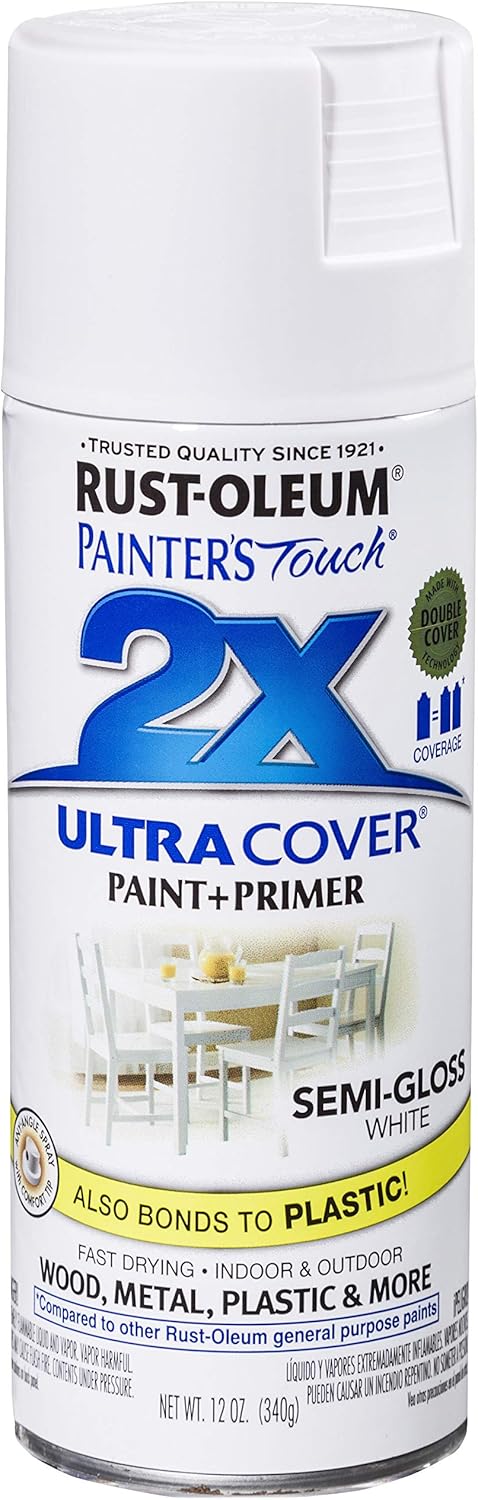 Rust-Oleum 334098 Painter's Touch 2X Ultra Cover Spray Paint 12 Ounce Semi-Gloss White