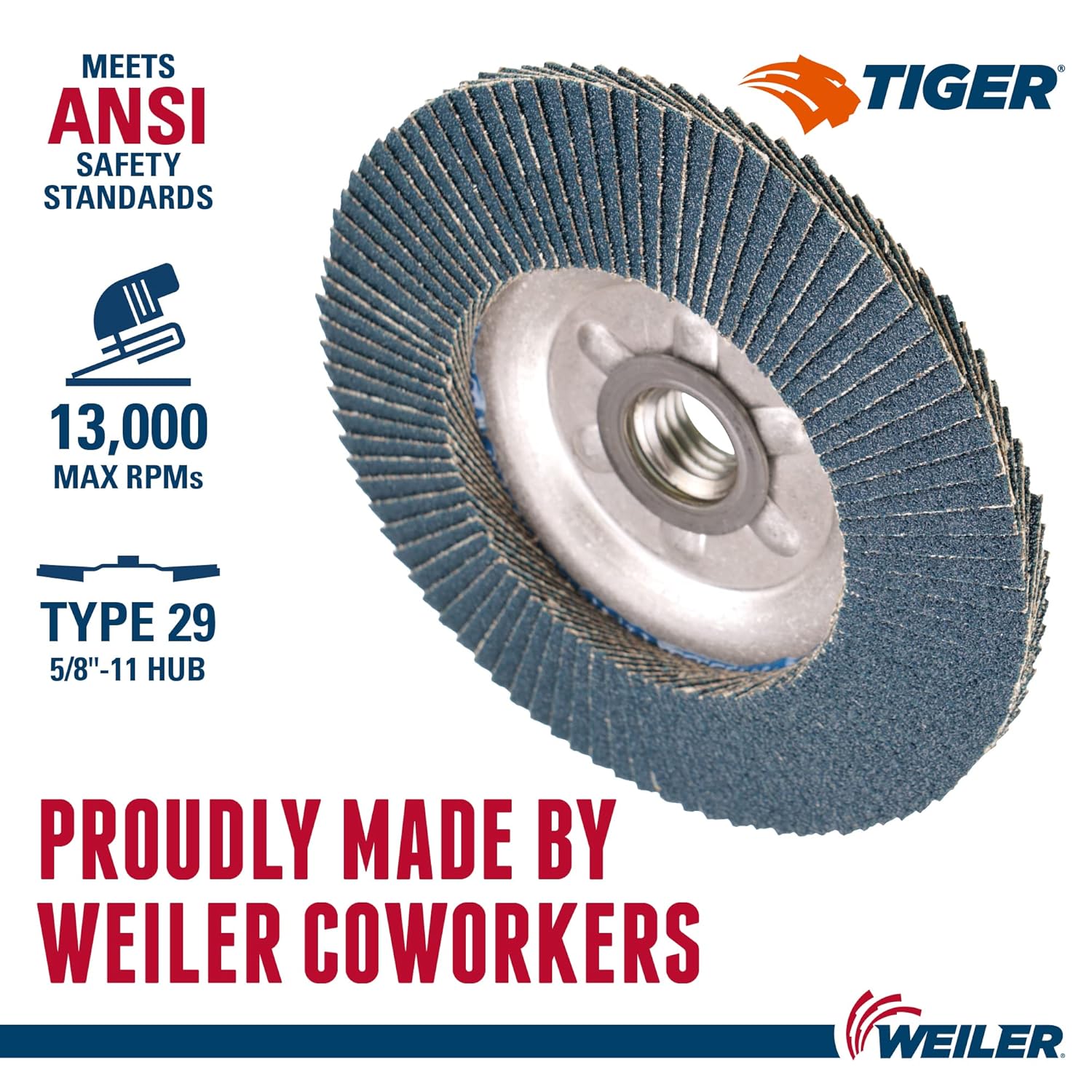 Weiler 50520 Tiger Abrasive Flap Disc Type 29 Threaded Hole Zirconia Alumina 80 Grit