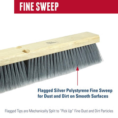 Weiler 42042 24 in Fine Sweep Floor Brush Flagged Silver Polystyrene Fill