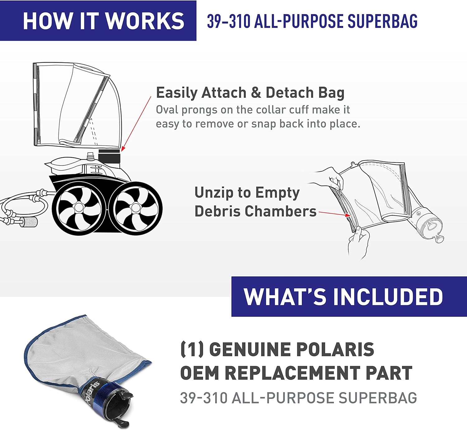 Polaris 39-310 Genuine Parts Double Chamber Superbag Replacement for VacSweep 3900 Sport and 280 Pool Cleaner