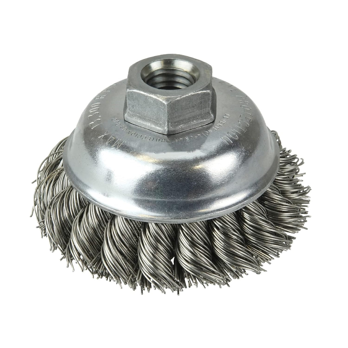 Weiler 13163 3-1/2 Single Row Knot Wire Cup Brush .023 Stainless Steel 5/8-11 UNC Nut Made in the USA