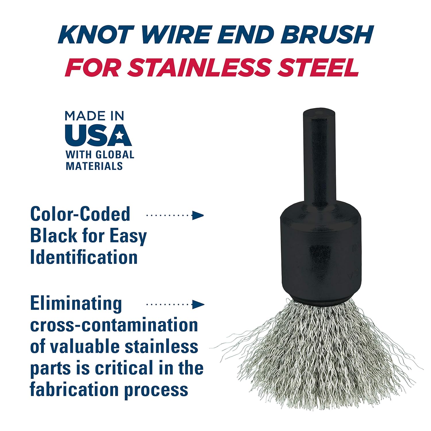 Weiler 10013 Crimped Wire End Brush 1/2, 0.006 Stainless Steel Fill, Made in The USA