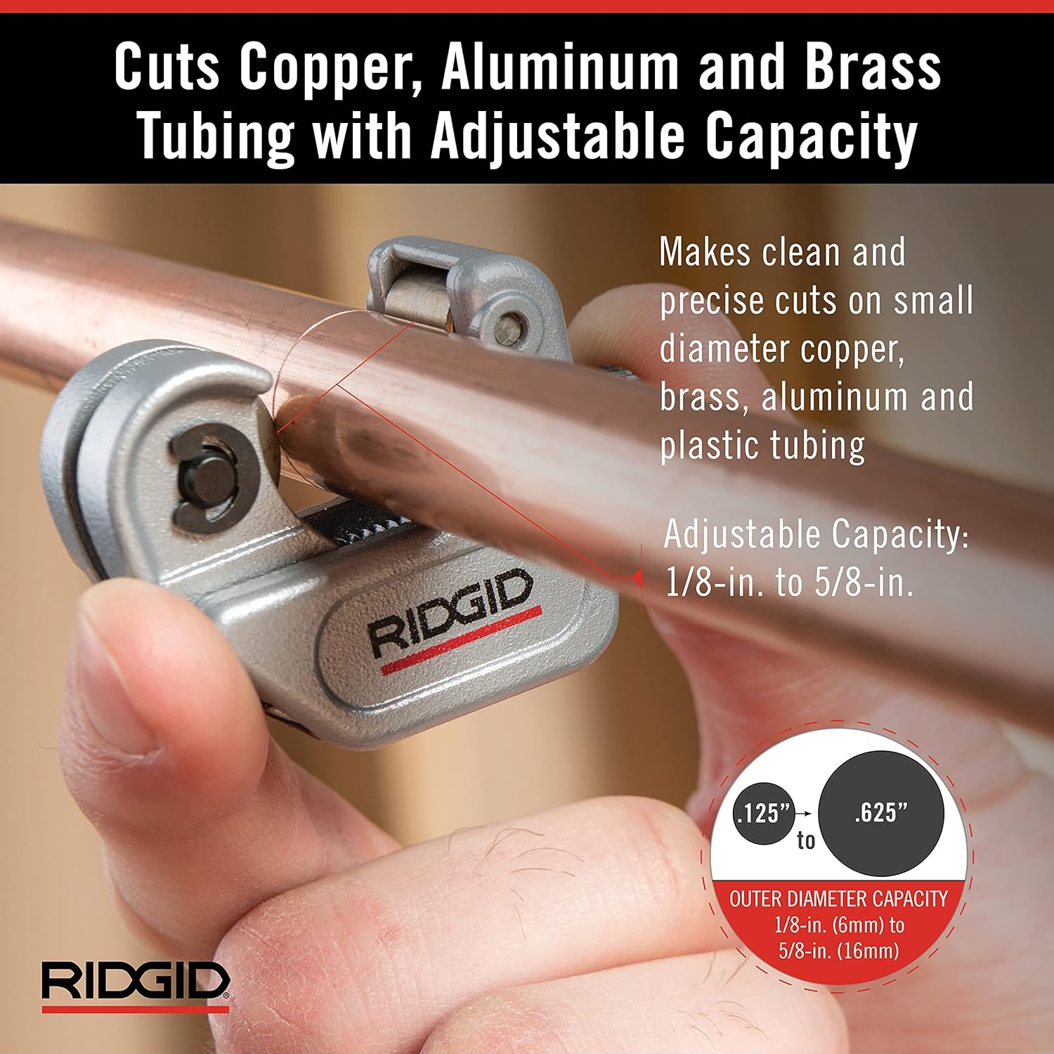 RIDGID 32975 Model 103 Close Quarters 1/8 To 5/8 Copper, Aluminum, Brass, And Plastic Tubing Compact Cutter