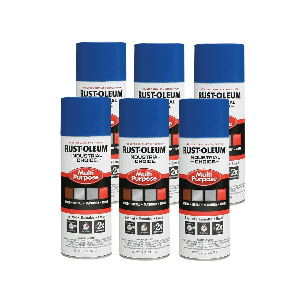 Rust-Oleum 1626830V Industrial Choice 1600 System Multi-Purpose Spray Paint True Blue 12 oz Pack of 6