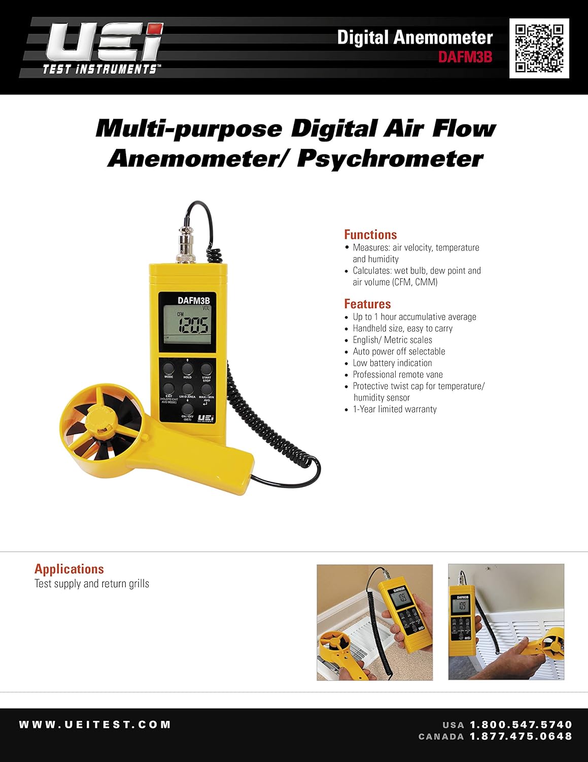 UEi Test Instruments DAFM3B Digital Airflow Meter Yellow