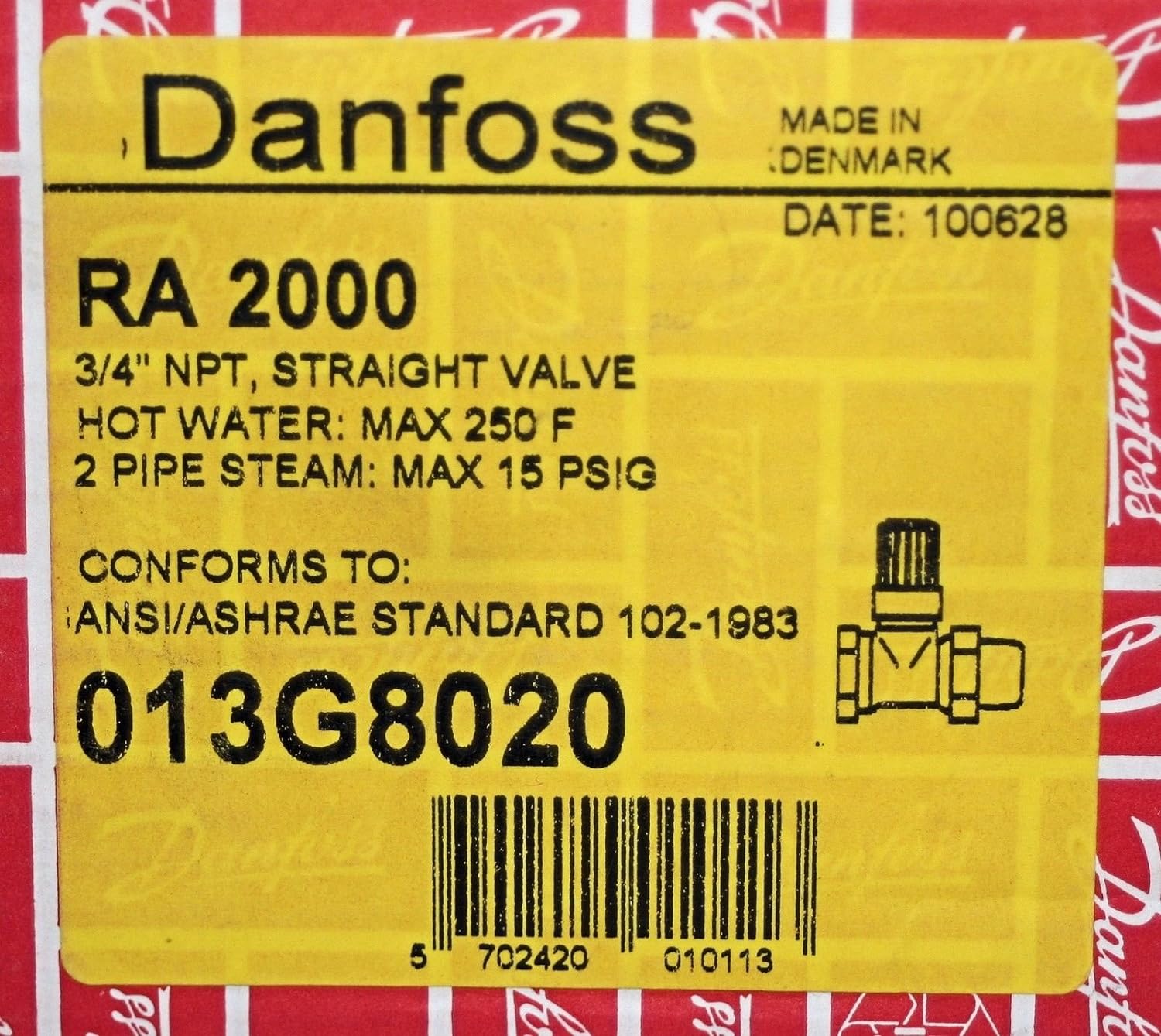 Danfoss 013G8020 RA2000 3/4 inch NPT Straight Valve Thermostatic Radiator Valve