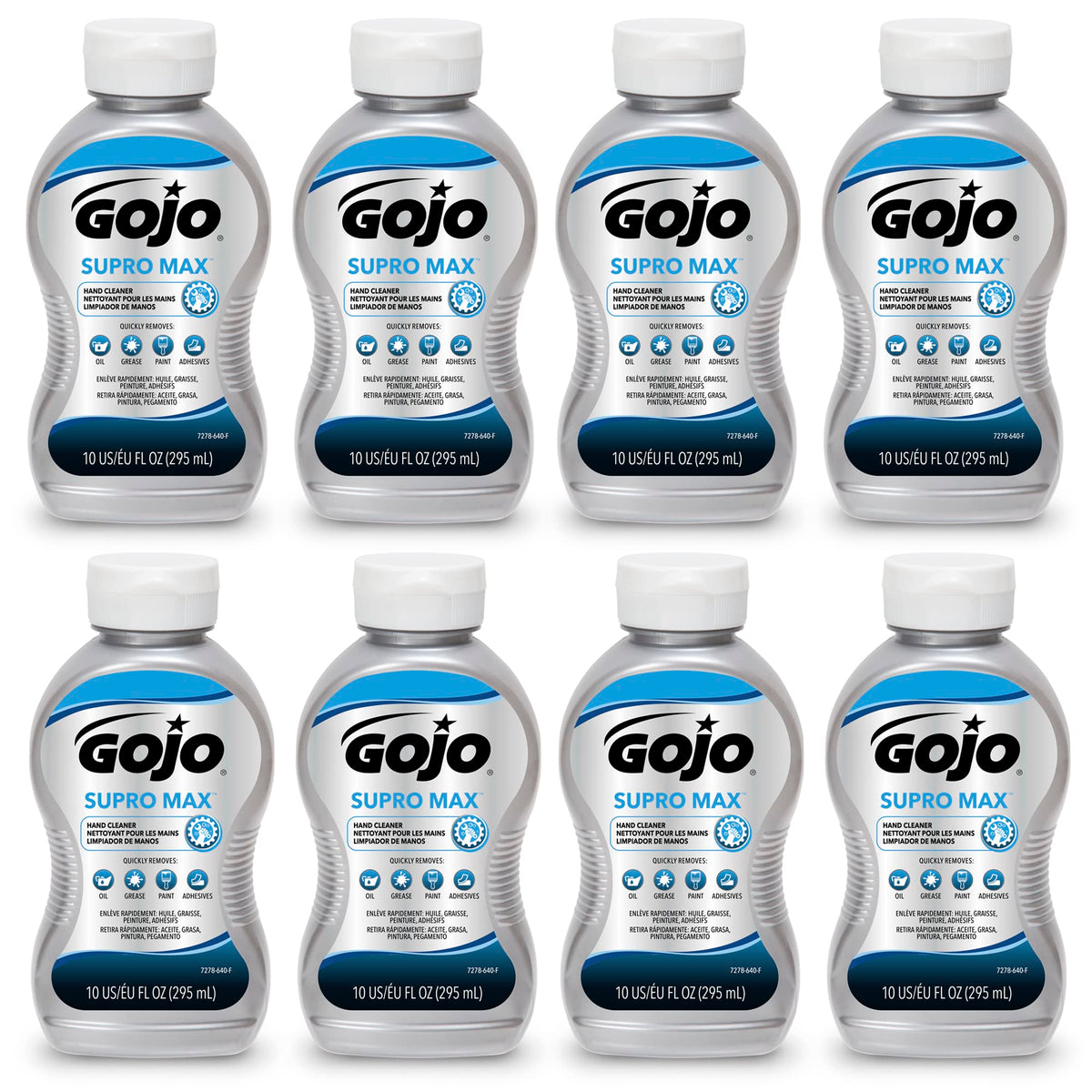 Gojo 7278-08 SUPRO MAX Hand Cleaner 10 fl oz Heavy Duty Hand Cleaner Squeeze Bottle Pack of 8