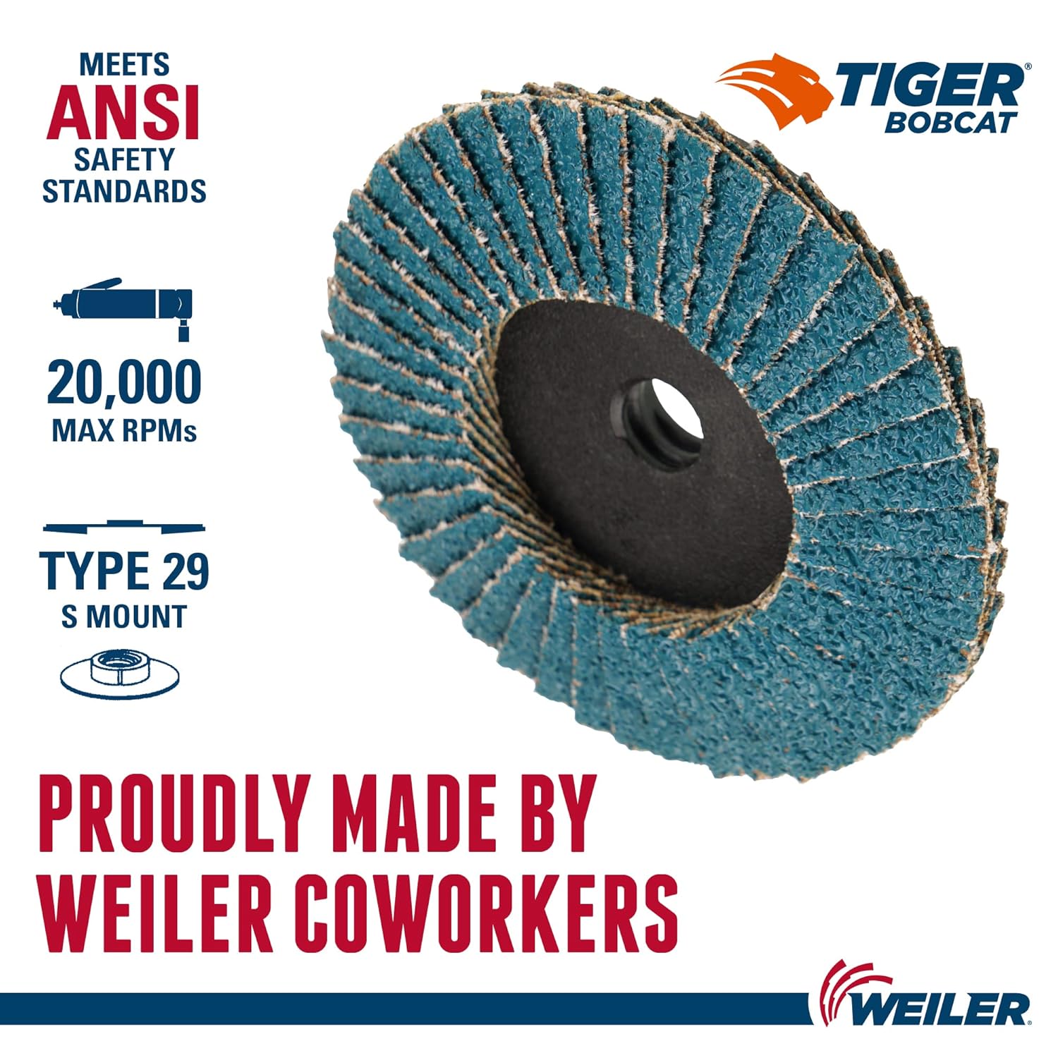 Weiler 50904 BobCat 3 Inch Diameter 60 Grit Zirconium Plastic Backing Type 29 Specialty Abrasive Flap Mini Disc