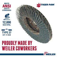 Weiler 51164 Tiger Paw XHD Super High Density Flap Disc 36 Grit 4-1/2 Inches