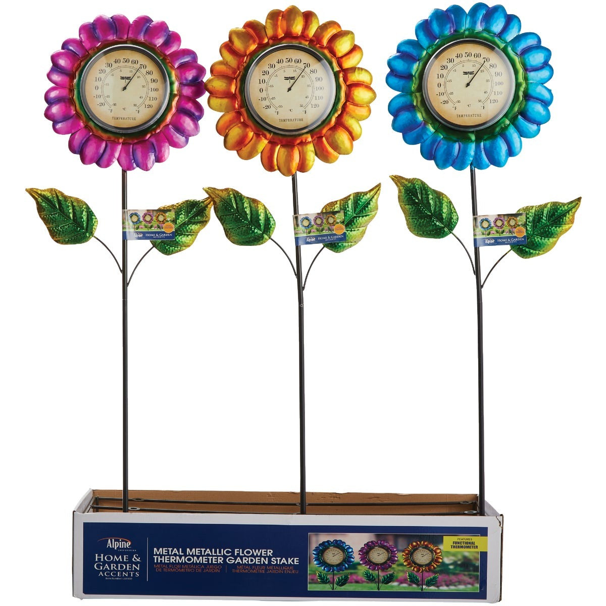 ALPINE Alpine LJJ1180 Metal Flower Garden Thermometer Stake