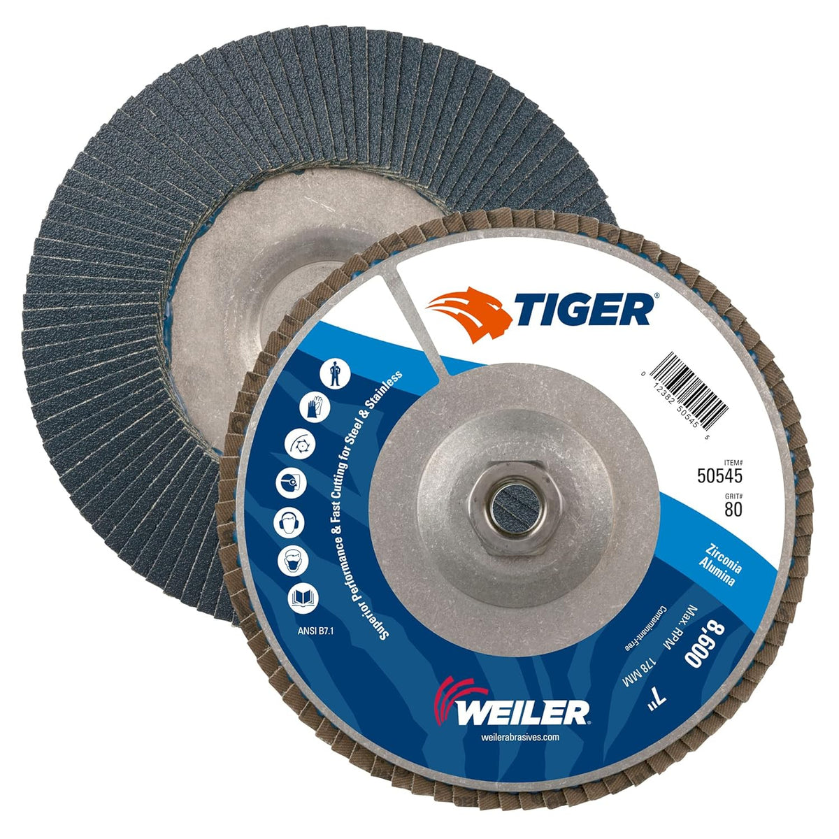 Weiler 50545 Tiger Disc Abrasive Flap Disc 80 Grit 7 Inch Diameter