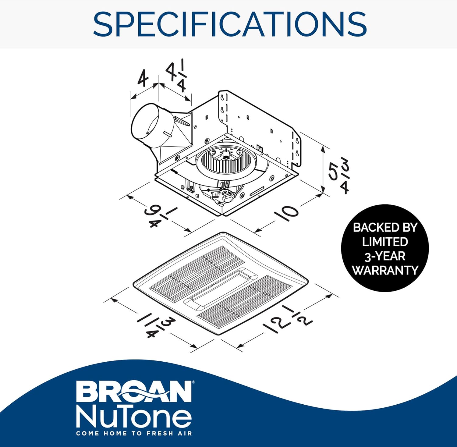 Broan-NuTone AE110L Ventilation Fan with LED Light and Roomside Installation ENERGY STAR Certified 110 CFM 1.0 Sones White