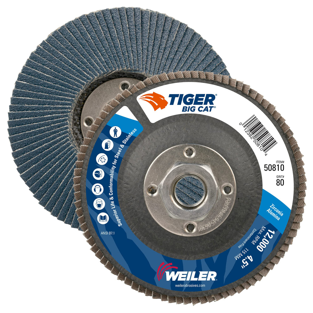 Weiler 50810 Big Cat High Density Abrasive Flap Disc 80 Grit 4-1/2 Inch