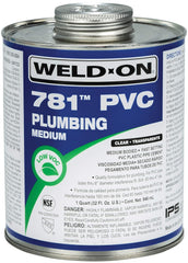 Weld-On 14006 781 PVC Medium-Bodied High-Strength Plumbing Solvent Cement - Fast-Setting and Low-VOC, Clear, 1 Quart (32 fl oz)