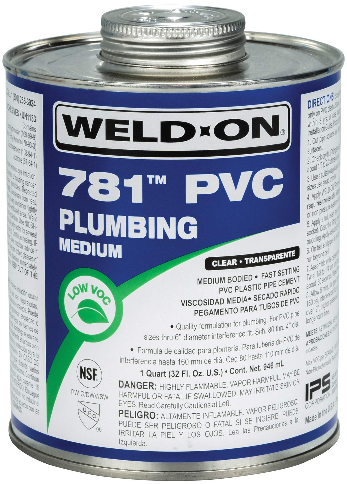 IPS 14006 Weld-On 781 PVC Medium-Bodied High-Strength Plumbing Solvent Cement 1 Quart